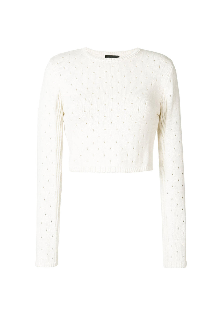 OFF WHITE CROPPED CASHMERE JUMPER WITH PERFORATED PATTERN – CiL