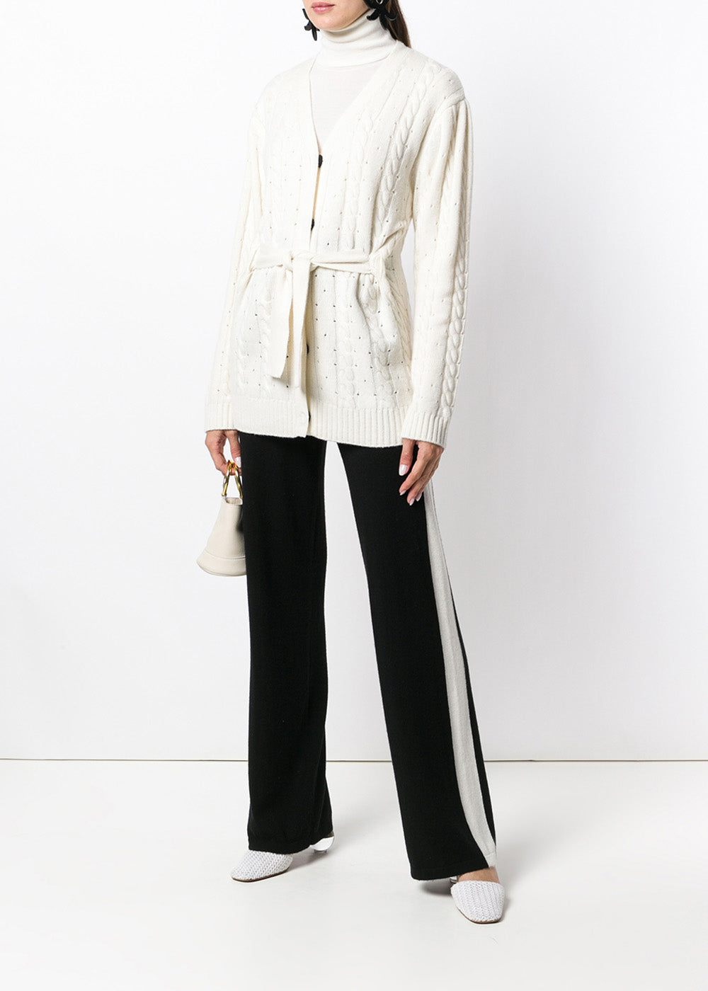 London Cable Knit White Cashmere Cardigan – CiL